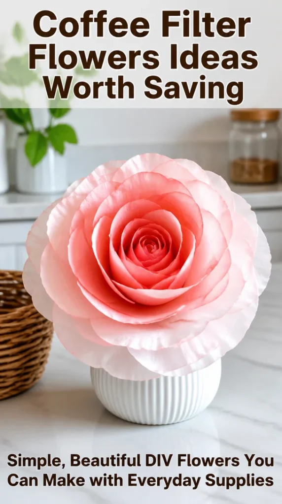 Colorful coffee filter flowers displayed in a vase for DIY decoration.