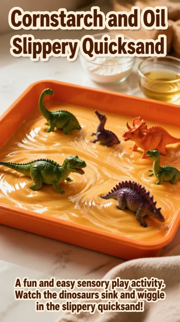 A mixture of cornstarch and oil demonstrating the properties of slippery quicksand.