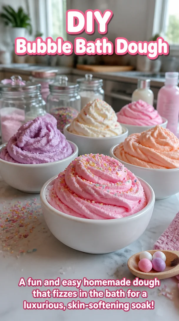 Homemade DIY bubble bath dough in colorful containers