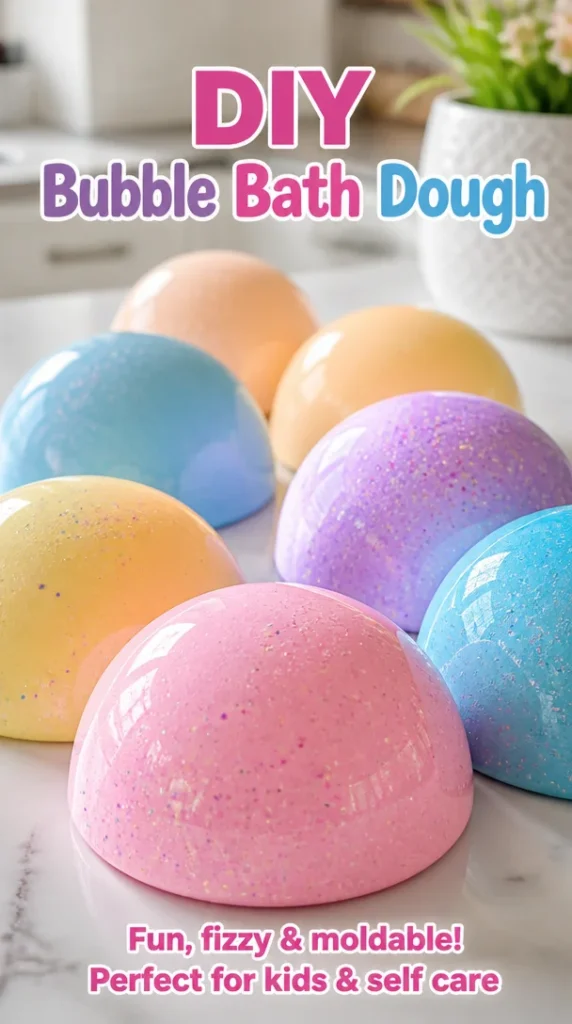 Colorful DIY bubble bath dough for a relaxing bath experience.
