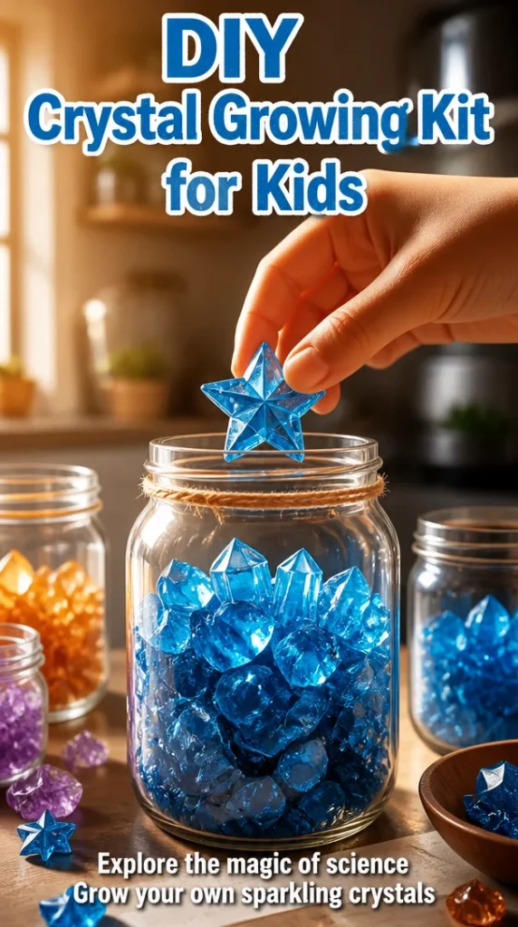 DIY crystal growing kit for kids with colorful crystals and educational materials
