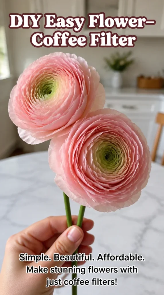 DIY coffee filter flower craft tutorial for easy floral decorations.