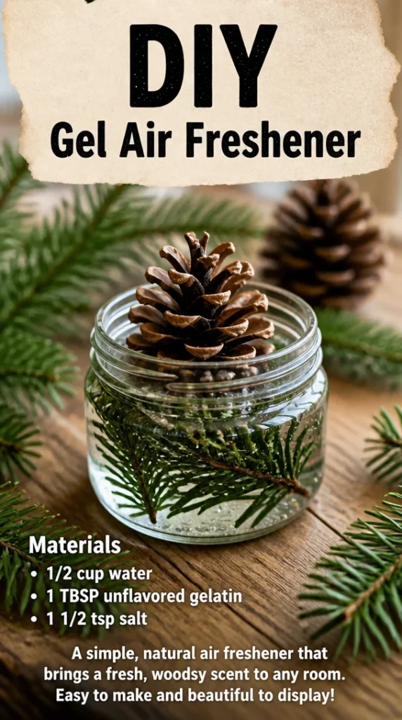 Homemade gel air freshener in a jar with natural ingredients
