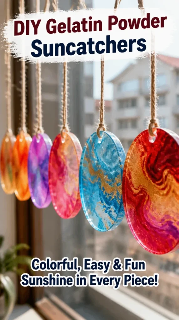 DIY gelatin powder suncatchers with vibrant colors and fun shapes