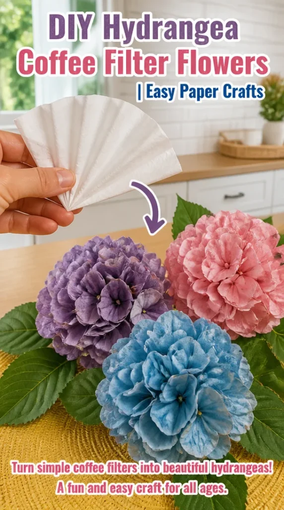Colorful DIY hydrangea coffee filter flowers for paper craft decor