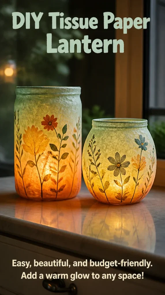 Colorful DIY tissue paper lantern hanging at a party
