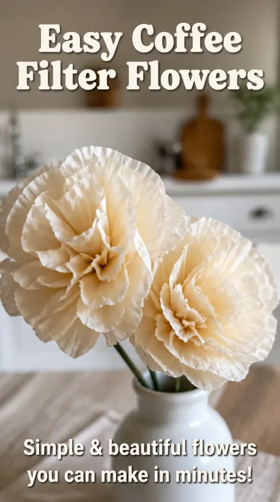 Colorful easy coffee filter flowers arranged in a vase for decoration.