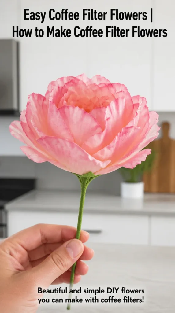 Vibrant coffee filter flowers displayed in a vase, showcasing a creative DIY project