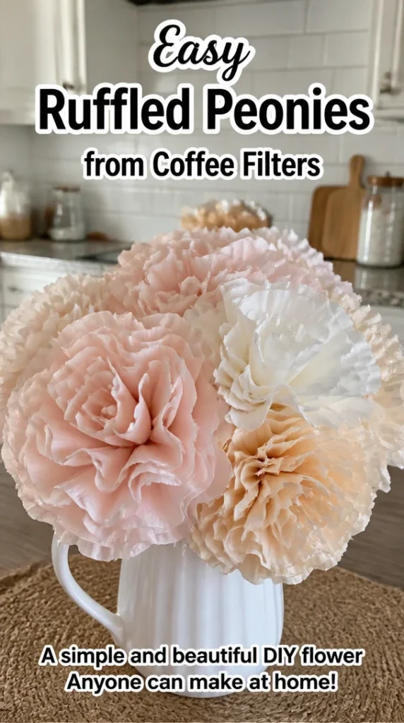 DIY ruffled peonies made from coffee filters for creative decor