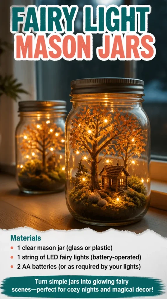 Mason jars filled with fairy lights creating a magical ambiance