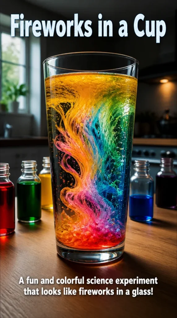 Colorful fireworks in a cup dessert, celebrating festive occasions with creativity.