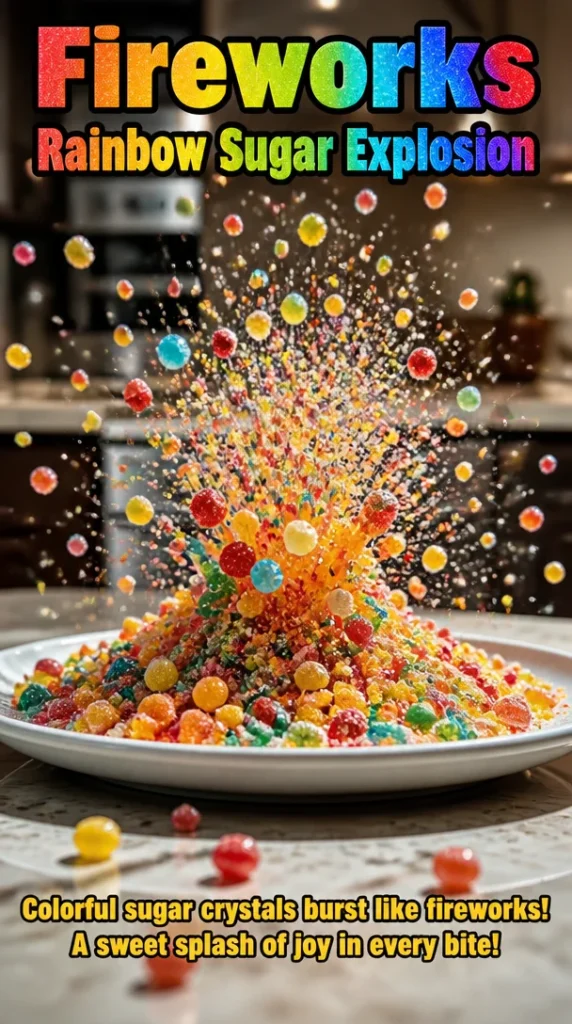 Colorful fireworks explosion at Fireworks Rainbow Sugar event.