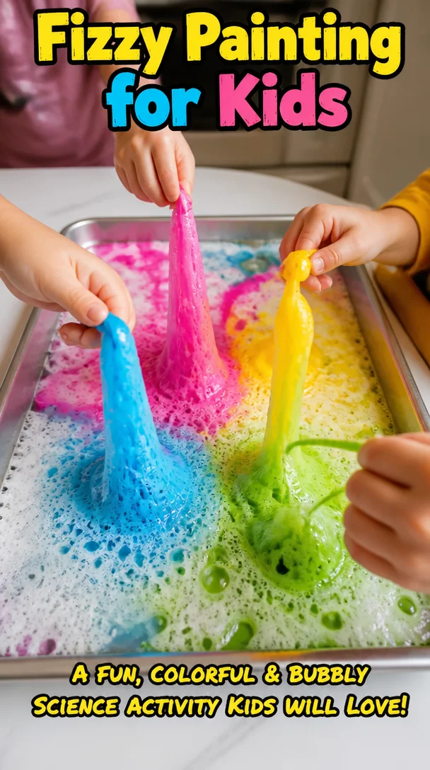 Kids enjoying fizzy painting activities with vibrant colors and bubbles.