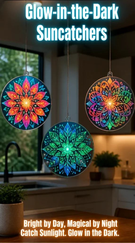 Vibrant glow-in-the-dark suncatchers casting colorful light