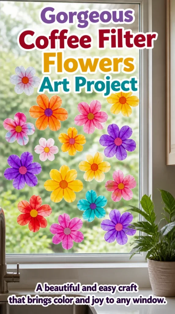Colorful coffee filter flowers created in a vibrant art project