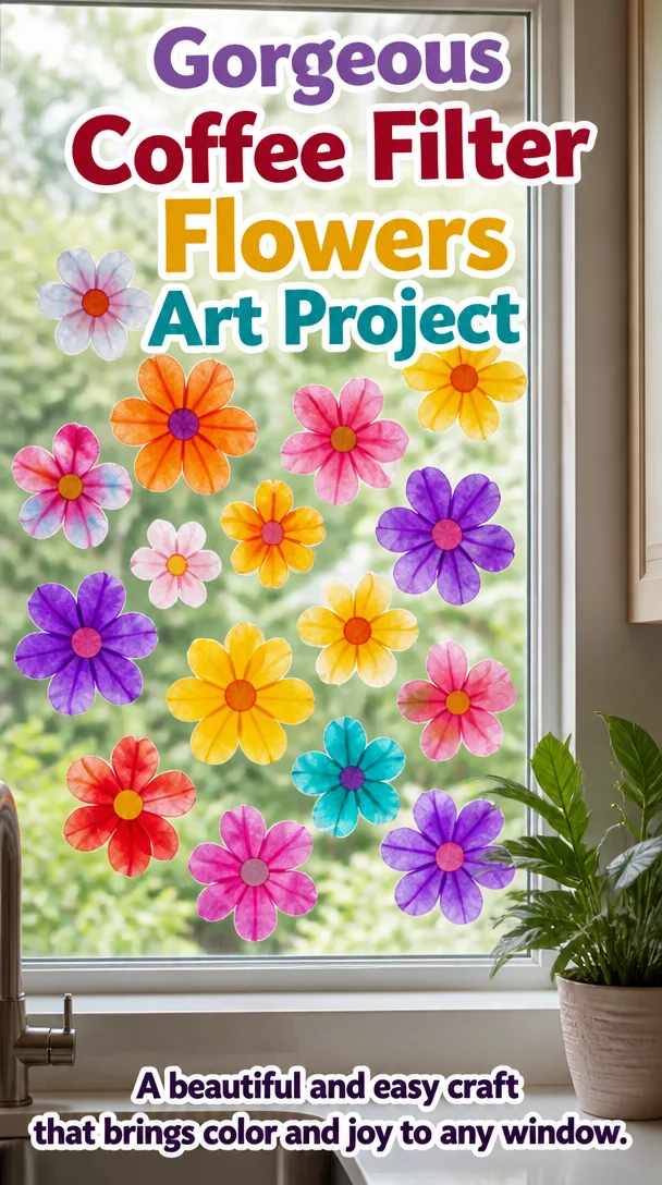 Colorful coffee filter flowers created in a vibrant art project