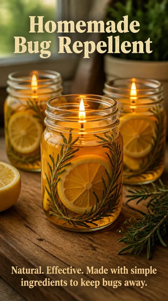 Homemade bug repellent ingredients in a glass jar
