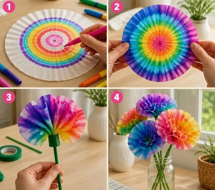Homemade Coffee Filter Tie-Dye Flowers