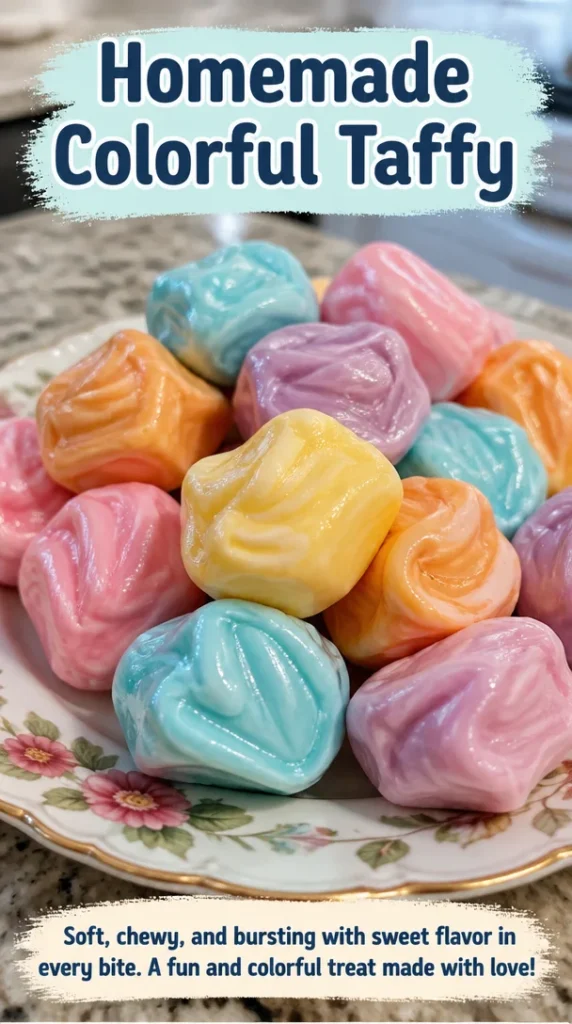 Plate of homemade colorful taffy in various flavors and colors