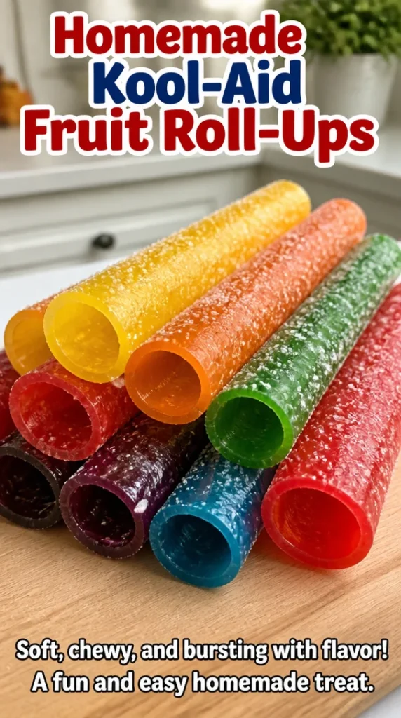 Homemade Kool-Aid Fruit Roll-Ups on a colorful plate