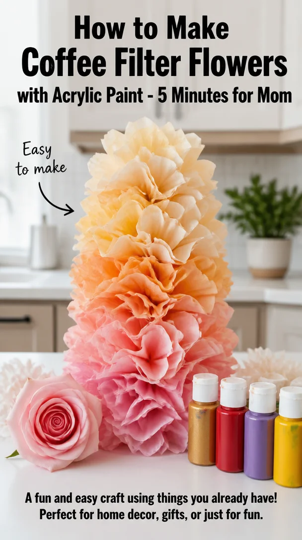 Colorful coffee filter flowers painted with acrylics for a fun craft project.