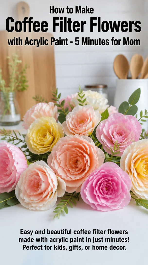 Colorful coffee filter flowers created with acrylic paint for DIY projects