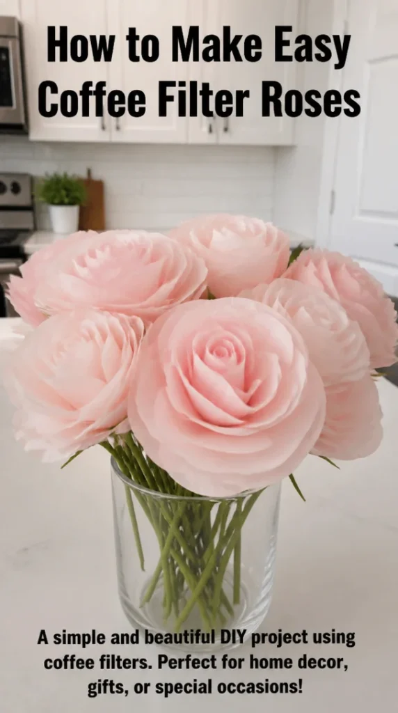 Beautiful coffee filter roses crafted easily for home decor or gifts.