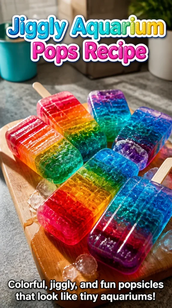 Colorful jiggly aquarium pops displayed on a plate, perfect for parties.