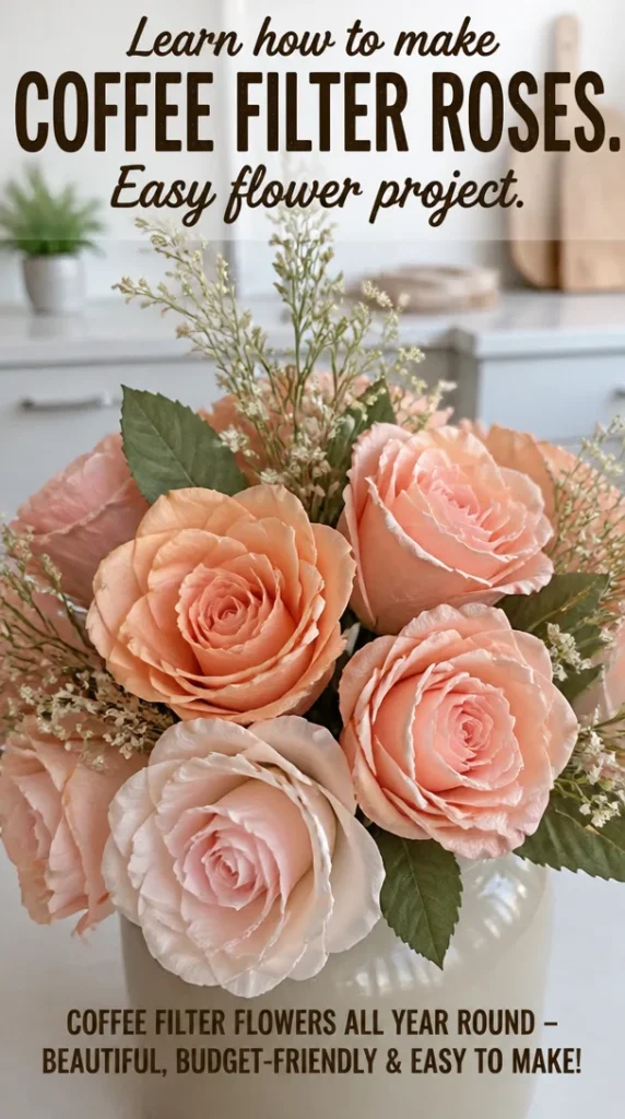 Beautiful coffee filter roses handcrafted for a colorful floral display