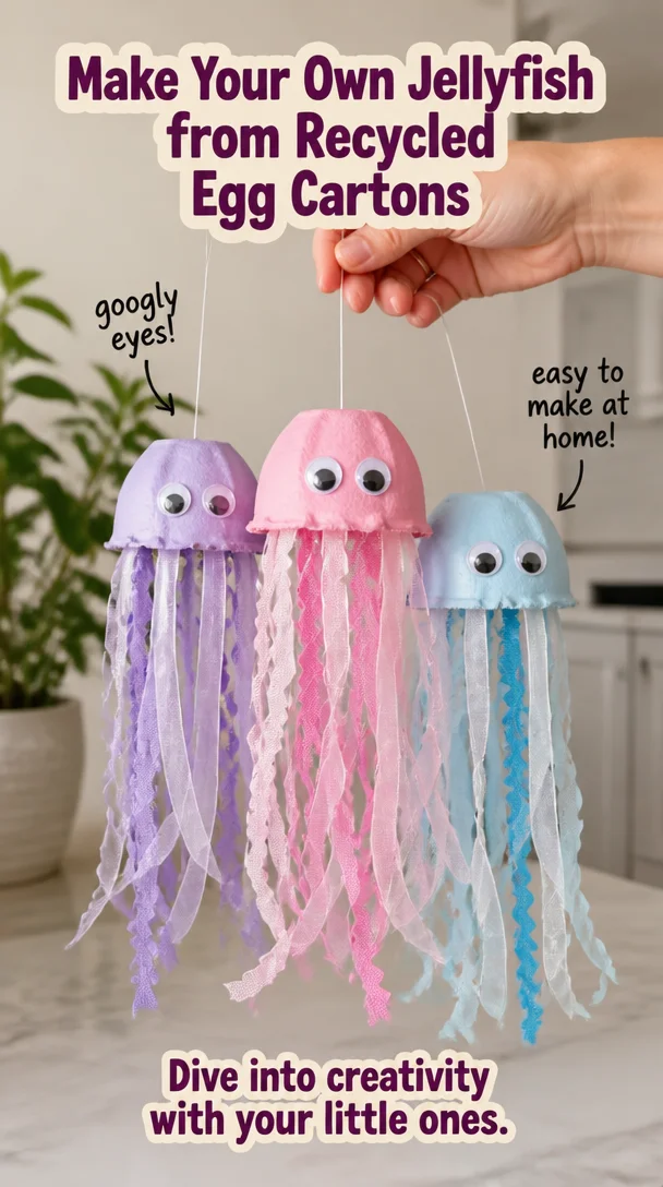 DIY jellyfish craft made from recycled egg cartons