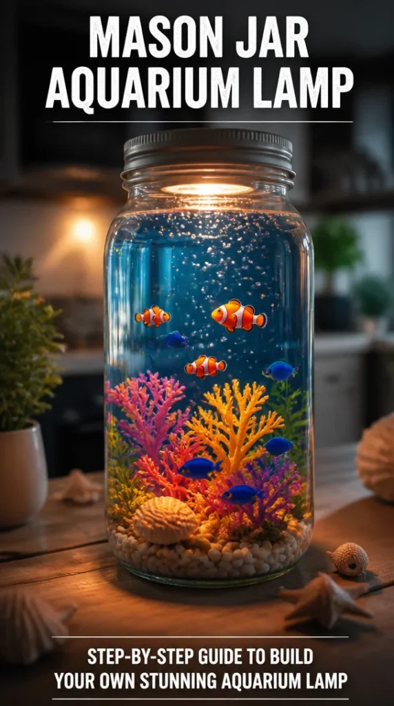 Mason Jar Aquarium Lamp illuminating a beautiful fish tank