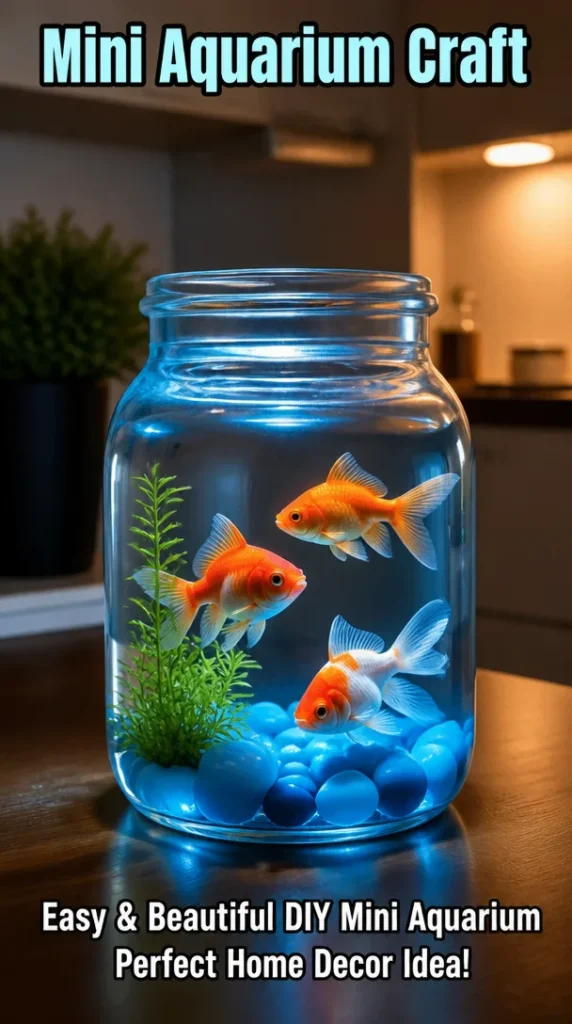 DIY mini aquarium craft with creative elements and colorful decorations.