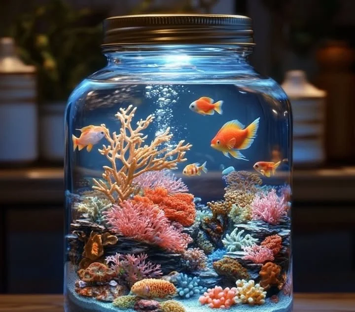 Miniature Underwater Aquarium in a Jar