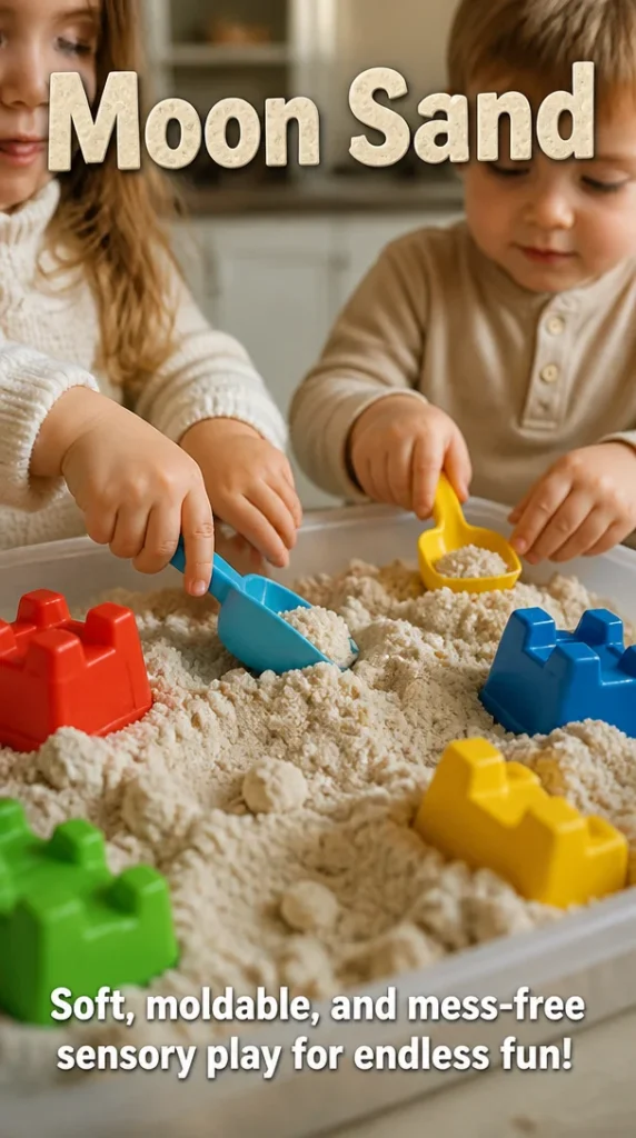 Children playing with colorful Moon Sand in a creative activity