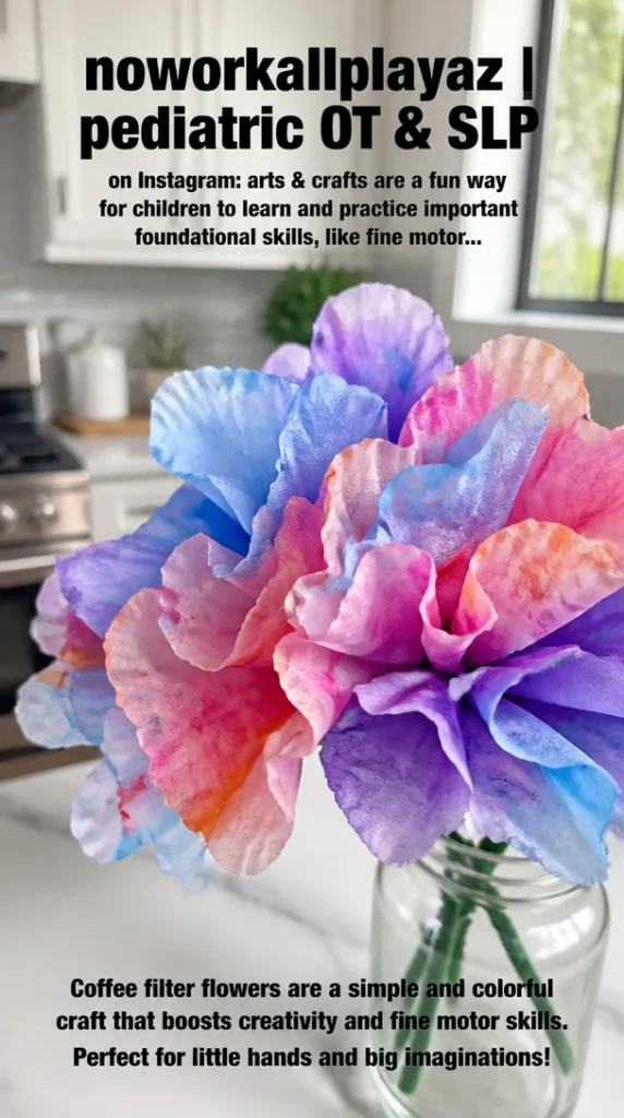 Coffee filter crafts for pediatric OT promoting fine motor skills in children.