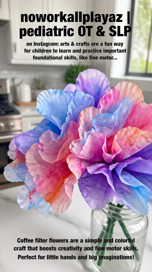 noworkallplayaz | pediatric OT & SLP on Instagram: "arts & crafts are a fun way for children to learn and practice important foundational skills, like fine motor… [Video] [Video] | Coffee filter flowers, Coffee filter crafts, Coffee filter art"