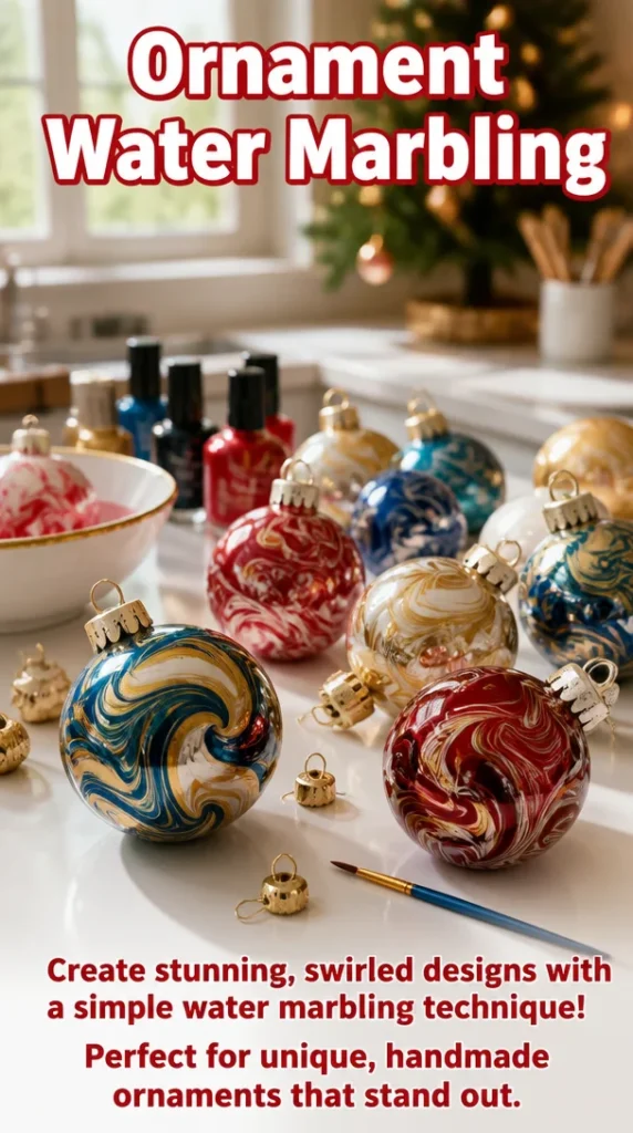 Beautifully marbled ornaments showcasing the art of water marbling techniques.