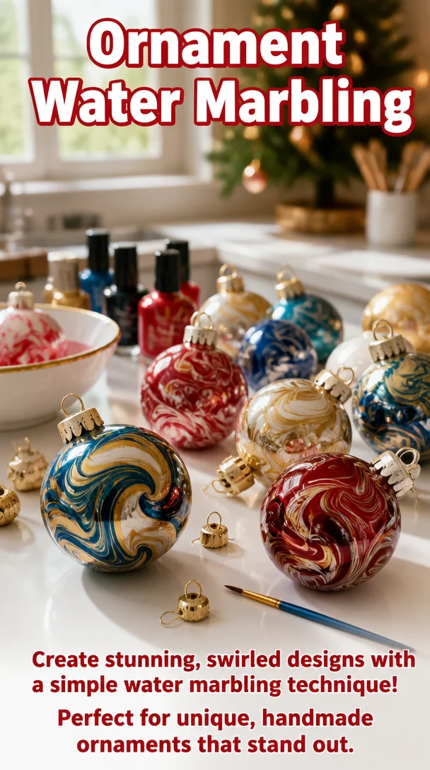 Beautifully marbled ornaments showcasing the art of water marbling techniques.