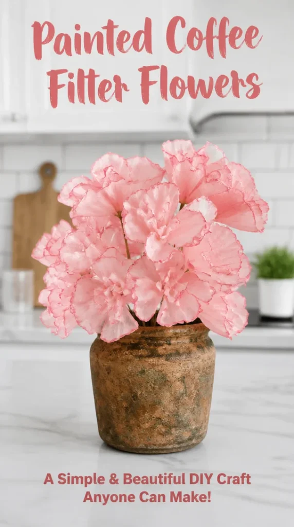 Colorful painted coffee filter flowers arranged artistically for decoration.