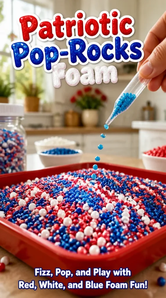 Patriotic Pop-Rocks Foam bursting with flavor and excitement for festive occasions.