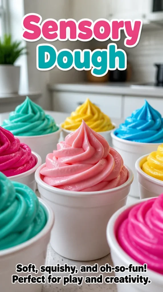 Colorful sensory dough for kids' creativity and sensory play.