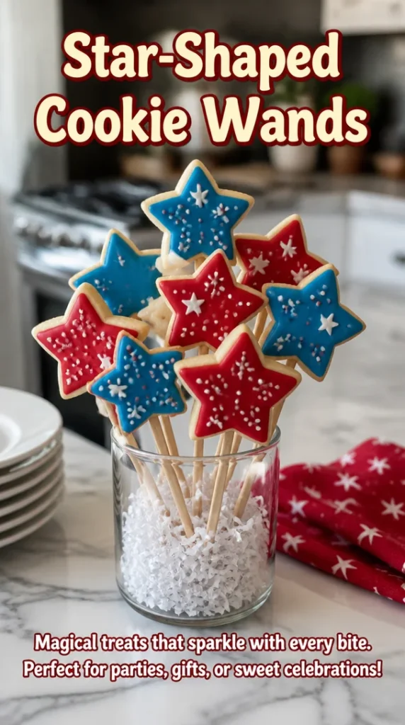 Star-shaped cookie wands decorated with colorful icing and sprinkles