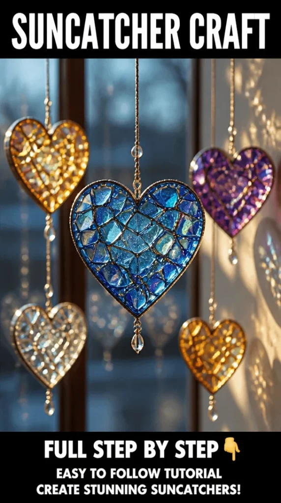 Colorful suncatcher craft created with vibrant materials and sunlight shining through.
