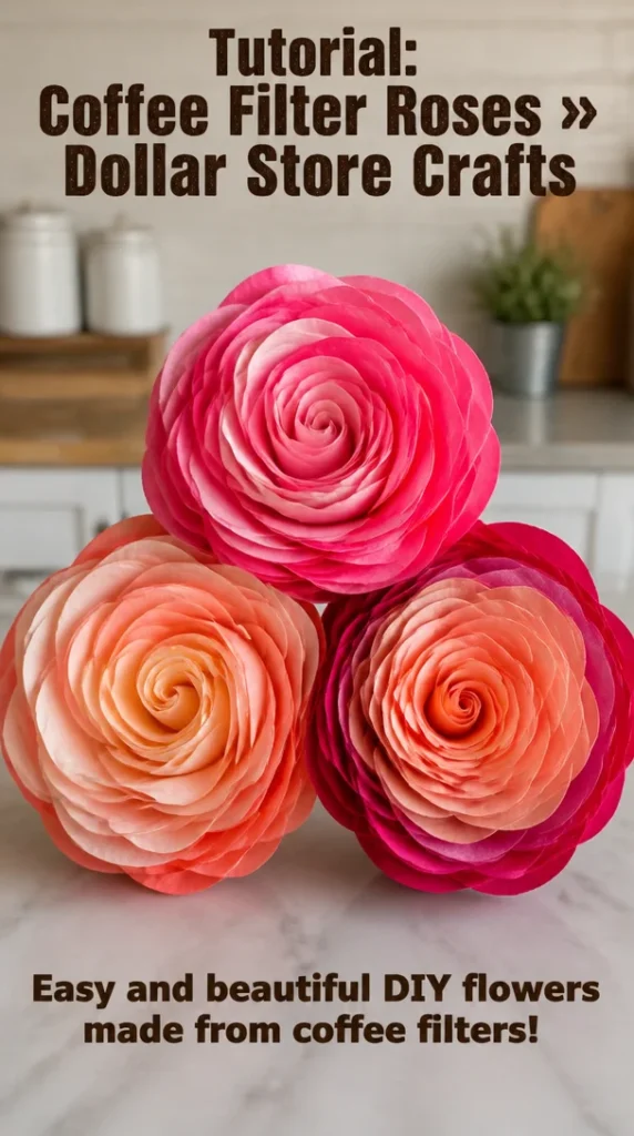 Beautiful handmade coffee filter roses tutorial for DIY crafts