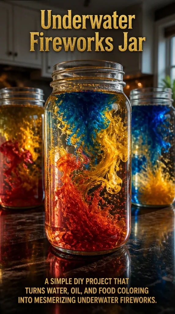 Underwater Fireworks Jar with colorful lights displayed in water.