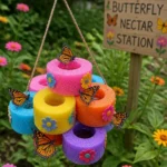 Colorful $1 Pool Noodle Butterfly Nectar Station for attracting butterflies