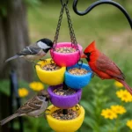 DIY 1 dollar pool noodle flower bird feeder for colorful backyard birds