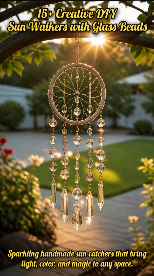 Colorful DIY Sun Walkers made with glass beads for garden decoration