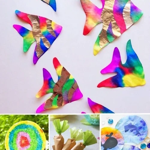 Creative coffee filter crafts made from materials found at home.