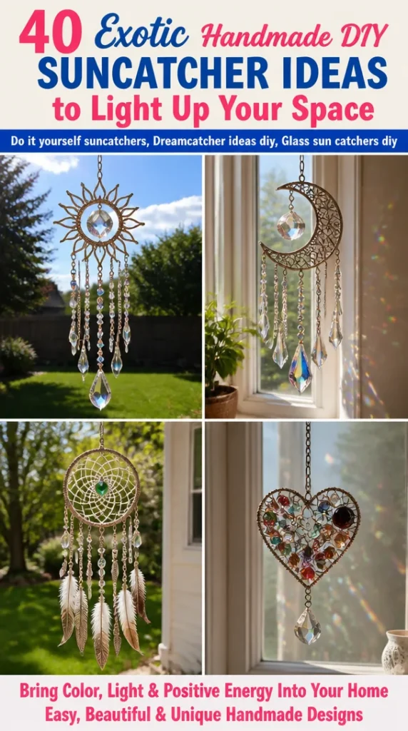 Colorful handmade DIY suncatchers hanging in sunlight